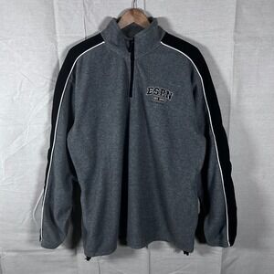 ESPN Mens Fleece Quarter Zip Pullover Sweatshirt Gray Black Large Est 1979